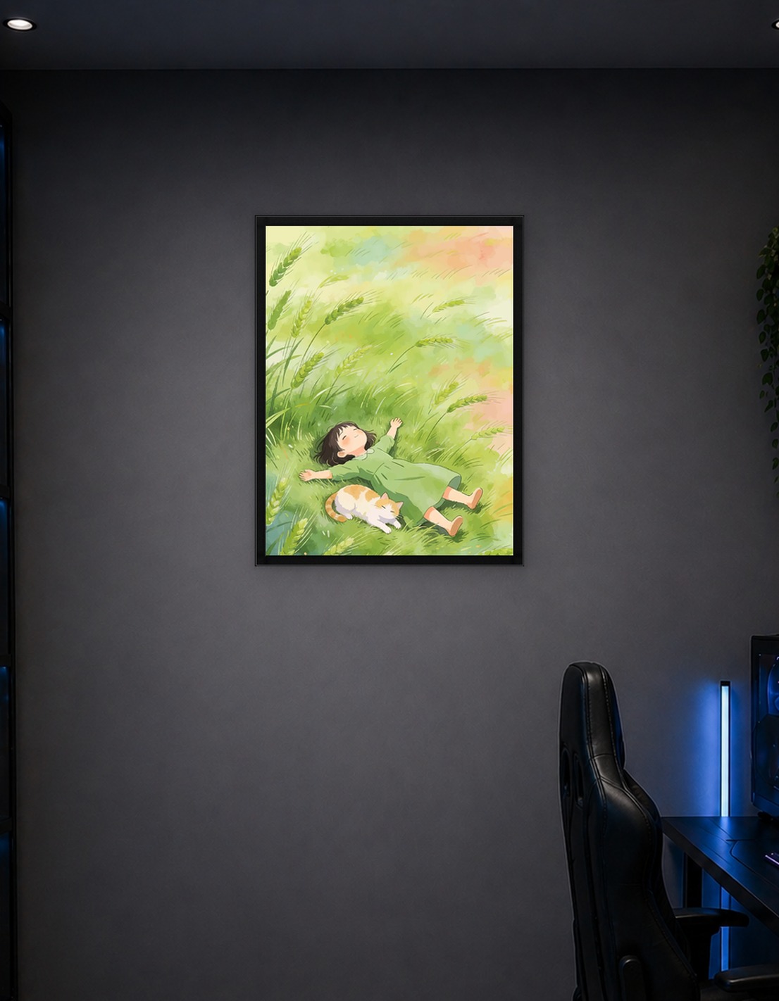 Girl and Cat in a Wheat Field