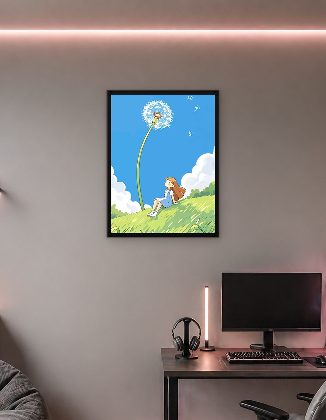 Girl and Dandelion in the Wind