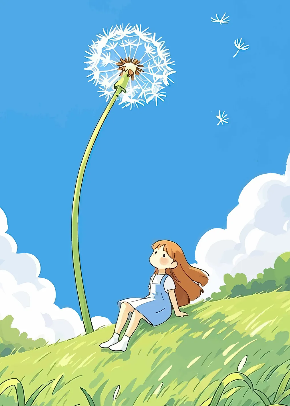 Girl and Dandelion in the Wind