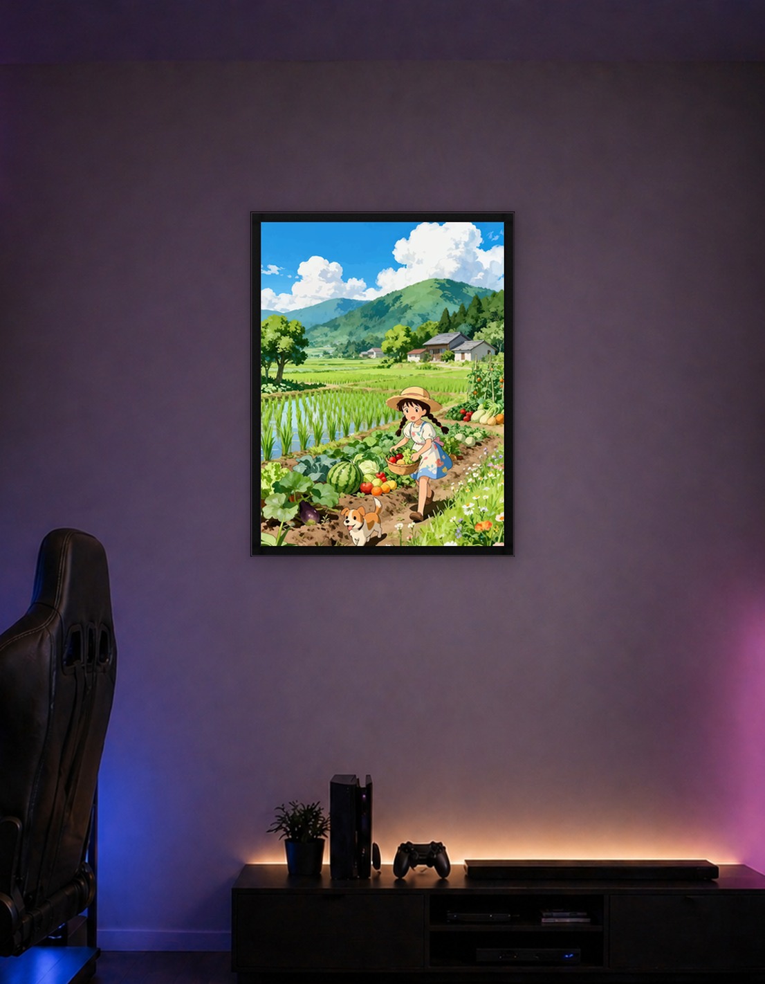 Girl and Dog in a Vegetable Garden