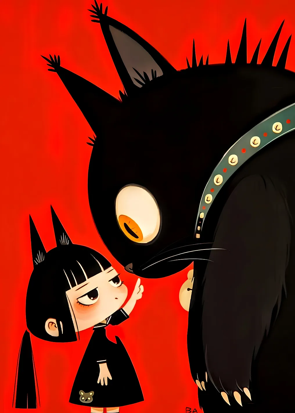 Girl and Black Cat