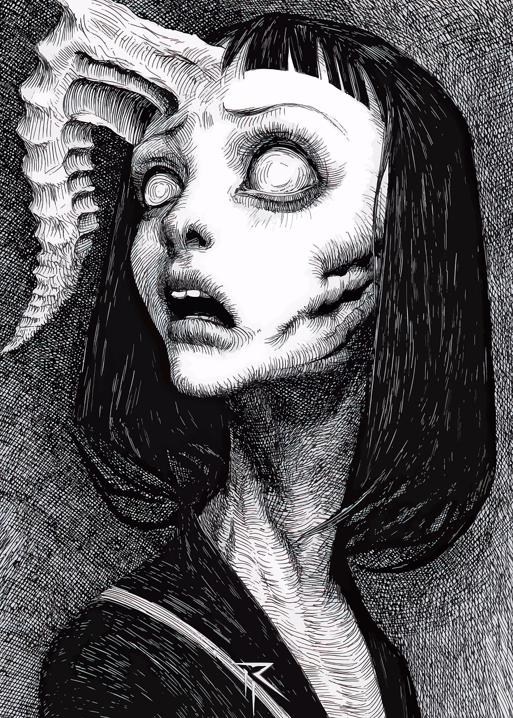 Horror Anime Girl with Horns