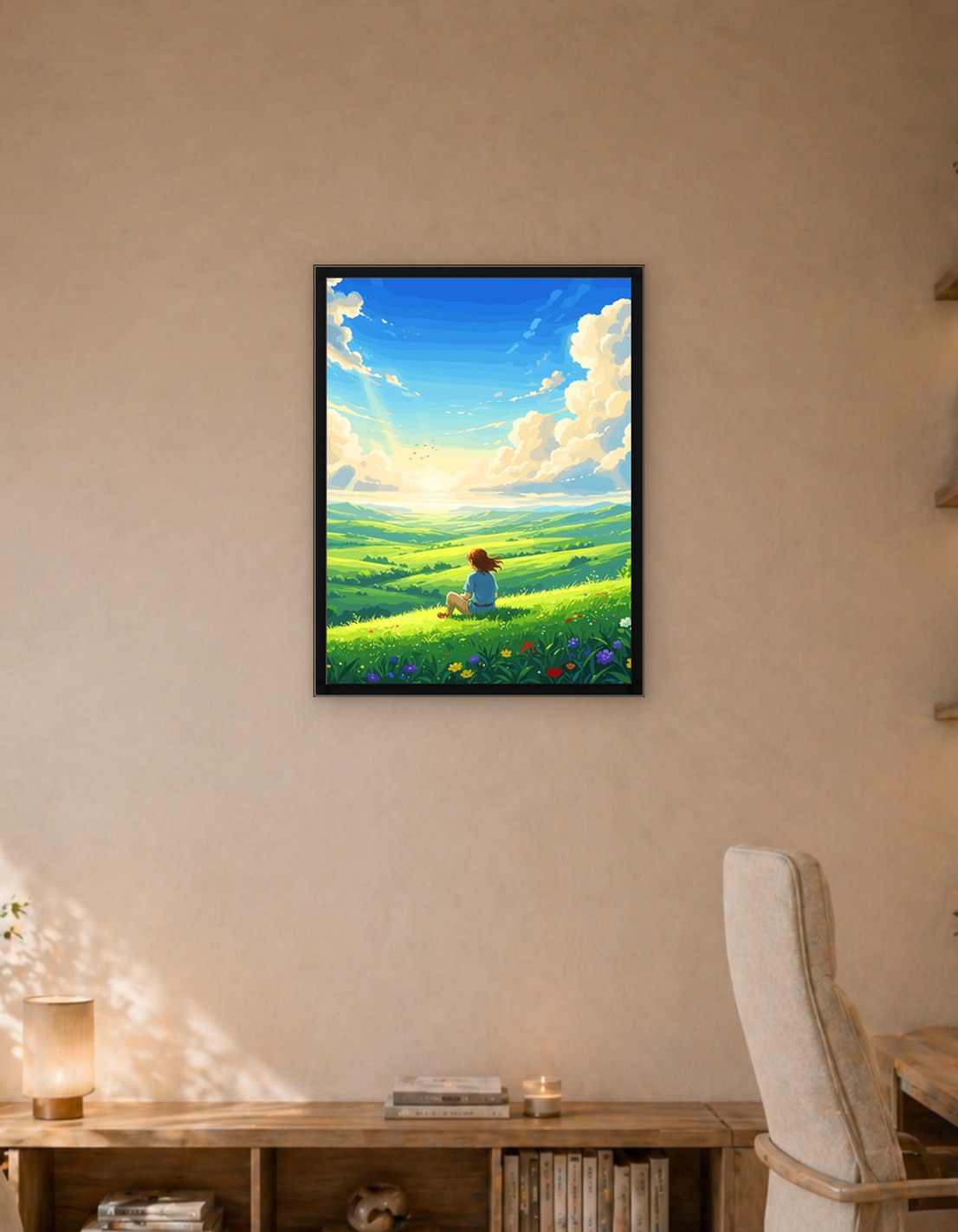 Girl in meadow, anime style