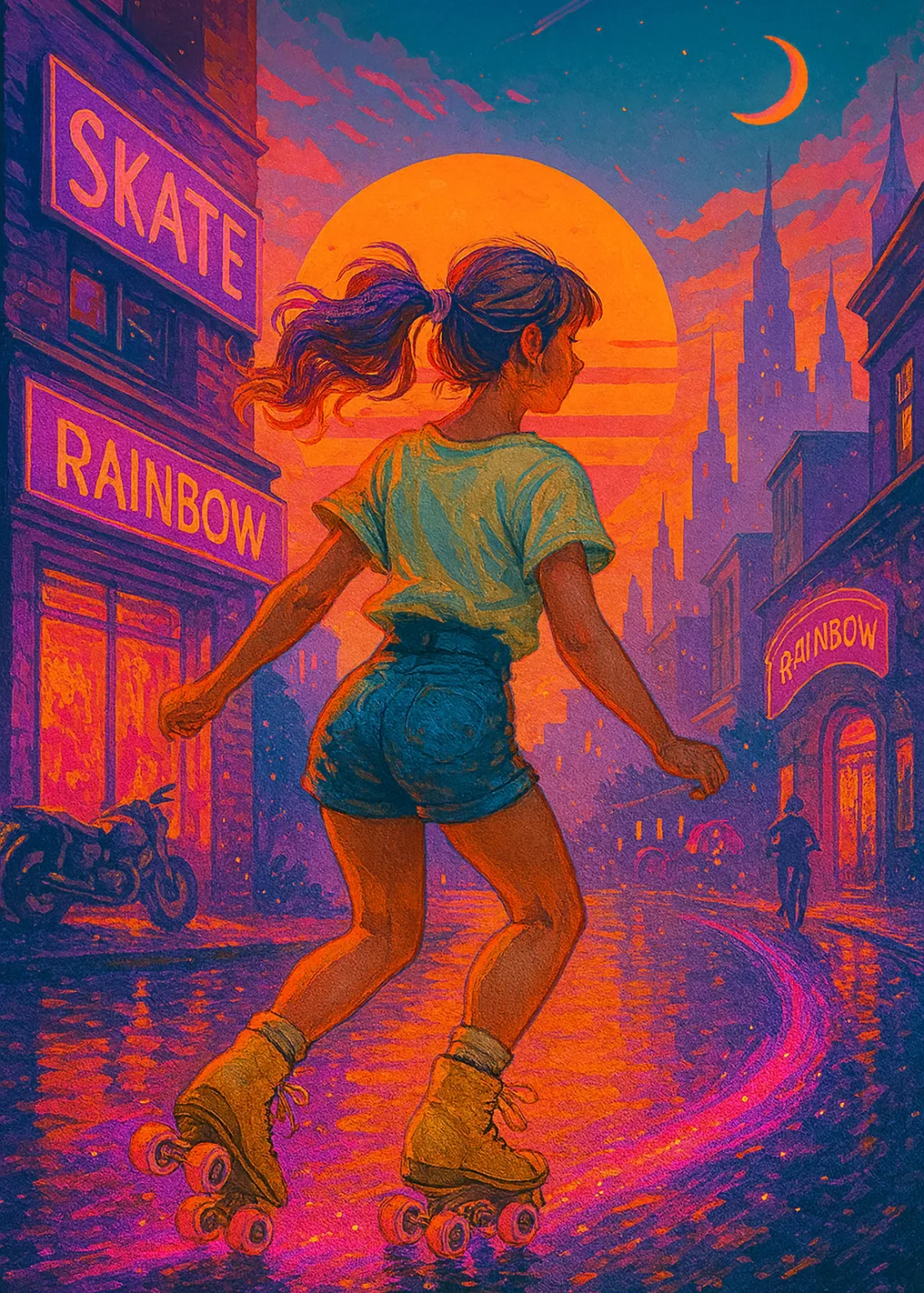 Girl Roller Skating at Sunset