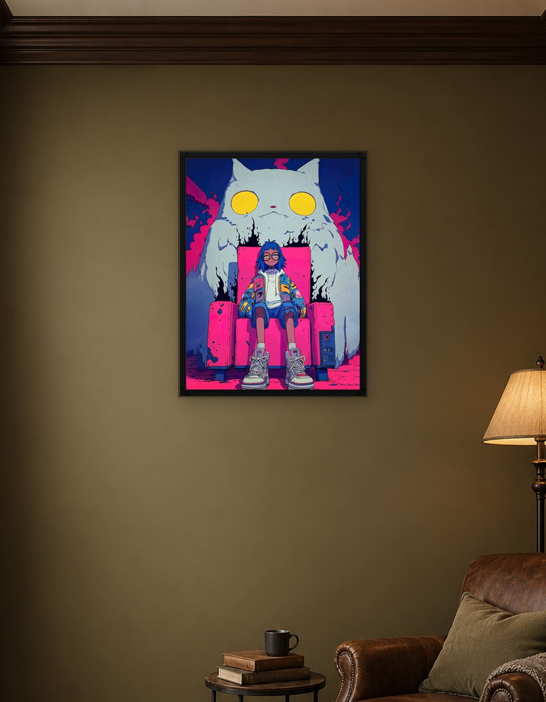 Girl on Throne with Giant Cat