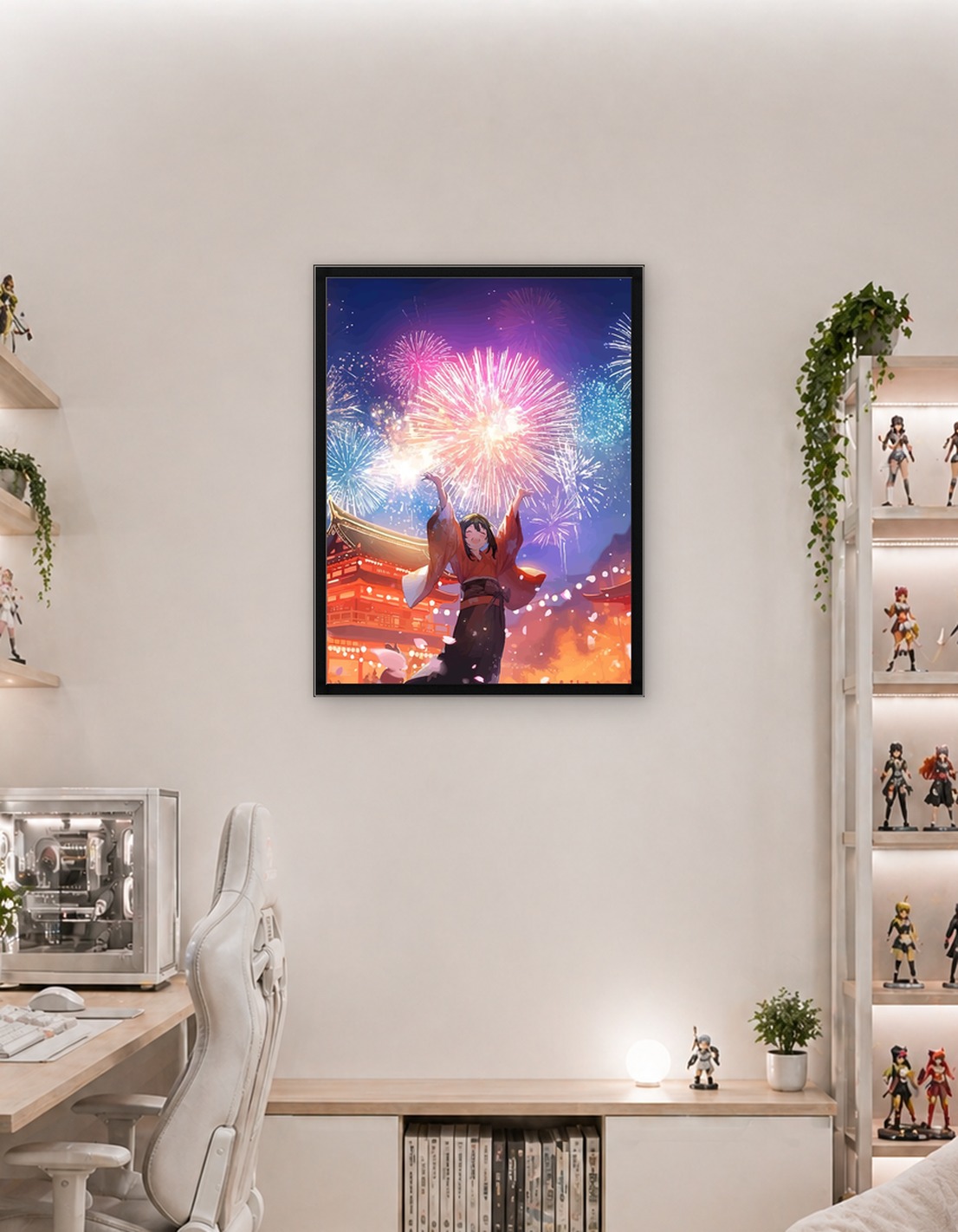 Girl Enjoying Fireworks in Kimono