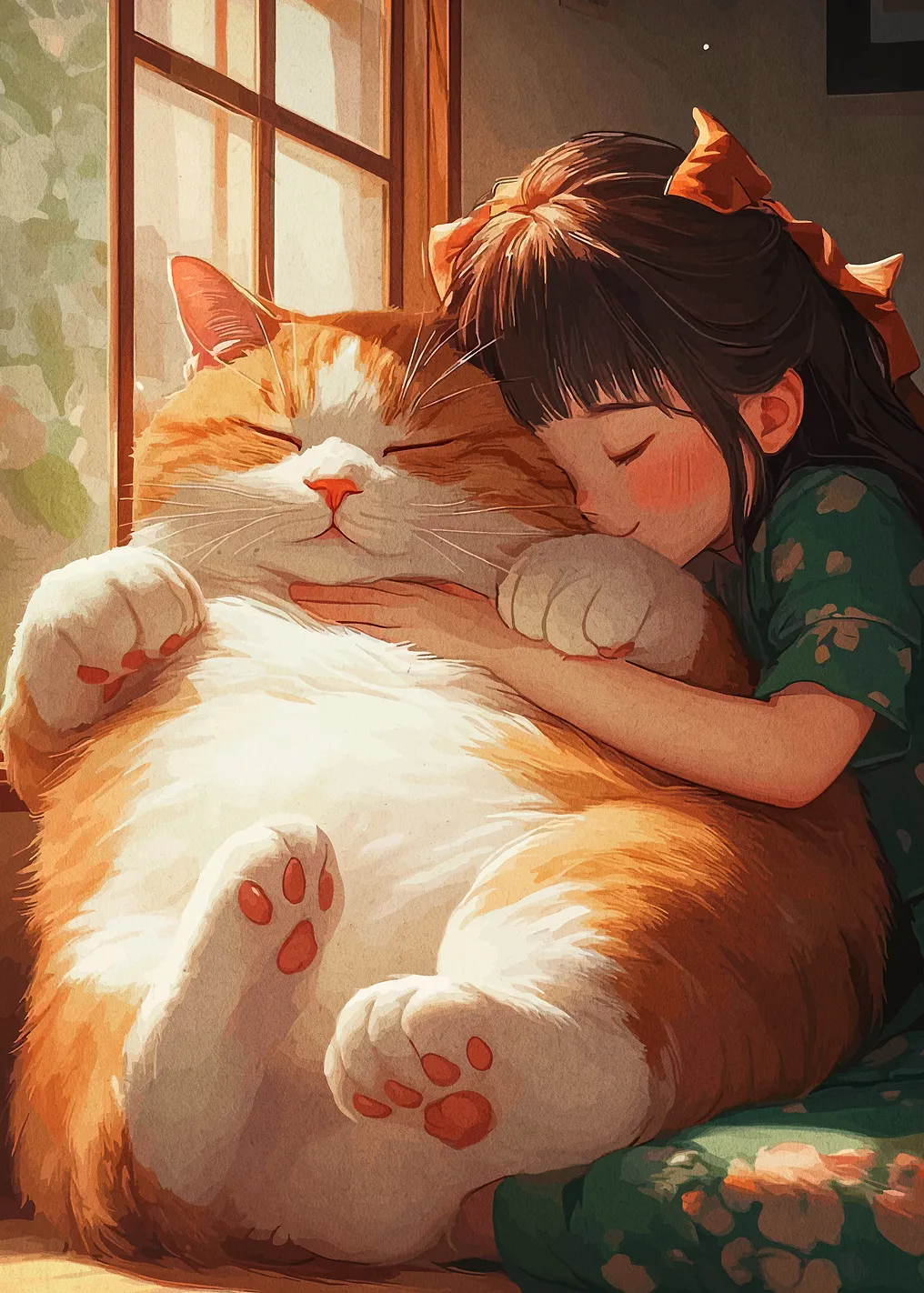 Girl Hugging a Big Orange Cat