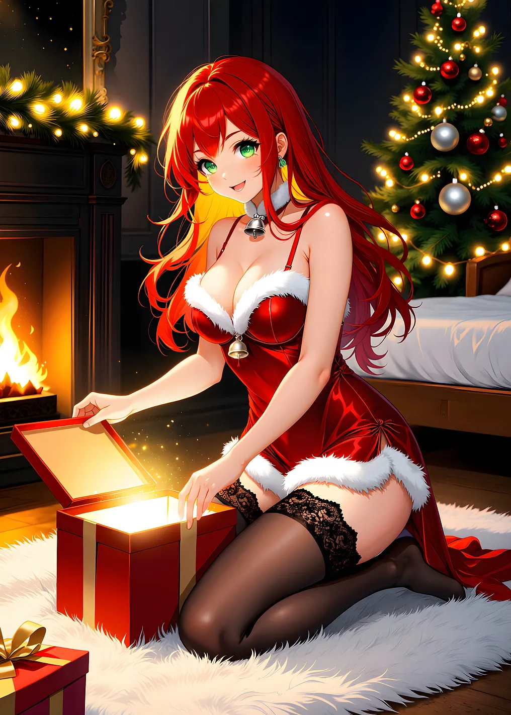 Girl Opening Christmas Gift