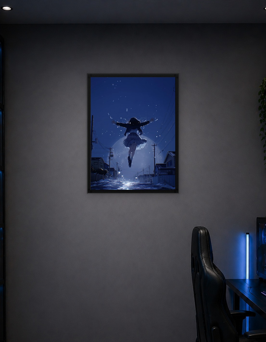 Girl floating in the night sky
