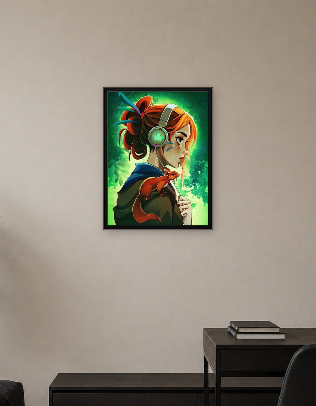 Girl with Squirrel and Headphones