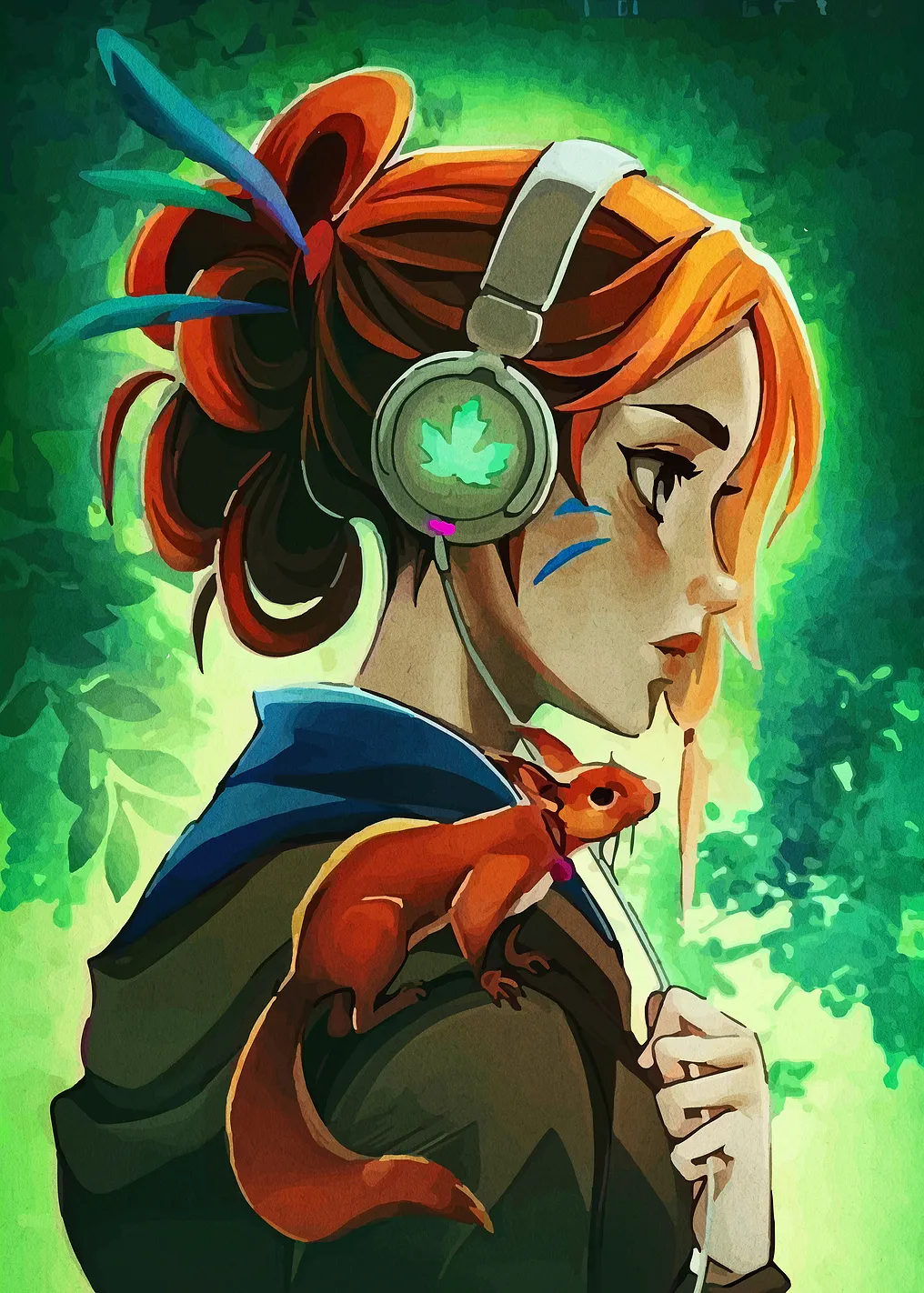 Girl with Squirrel and Headphones