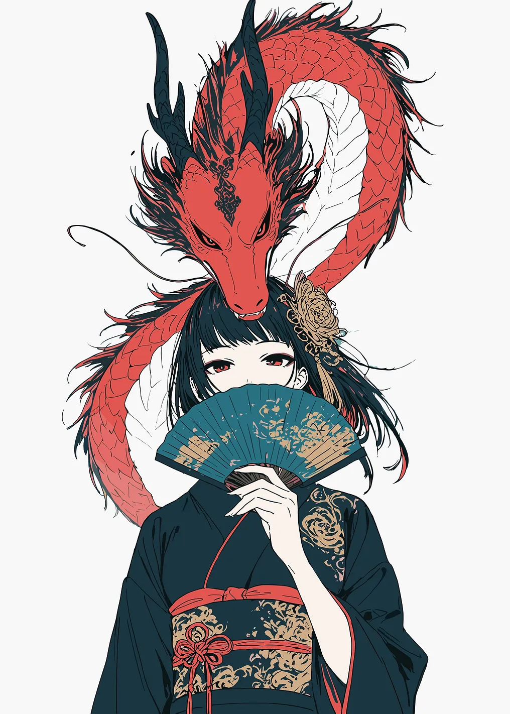 Girl with Dragon and Fan