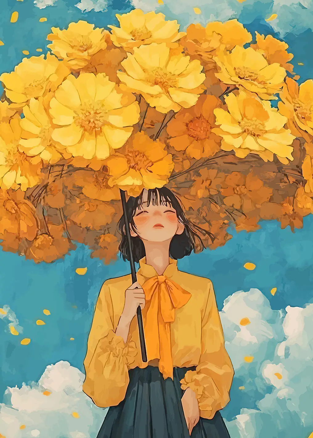 Girl with Yellow Flower Umbrella
