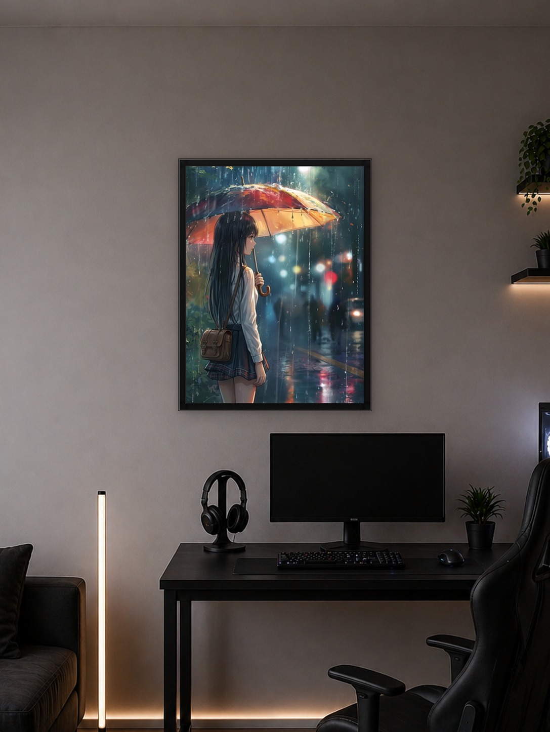 Girl with Umbrella in the Rain