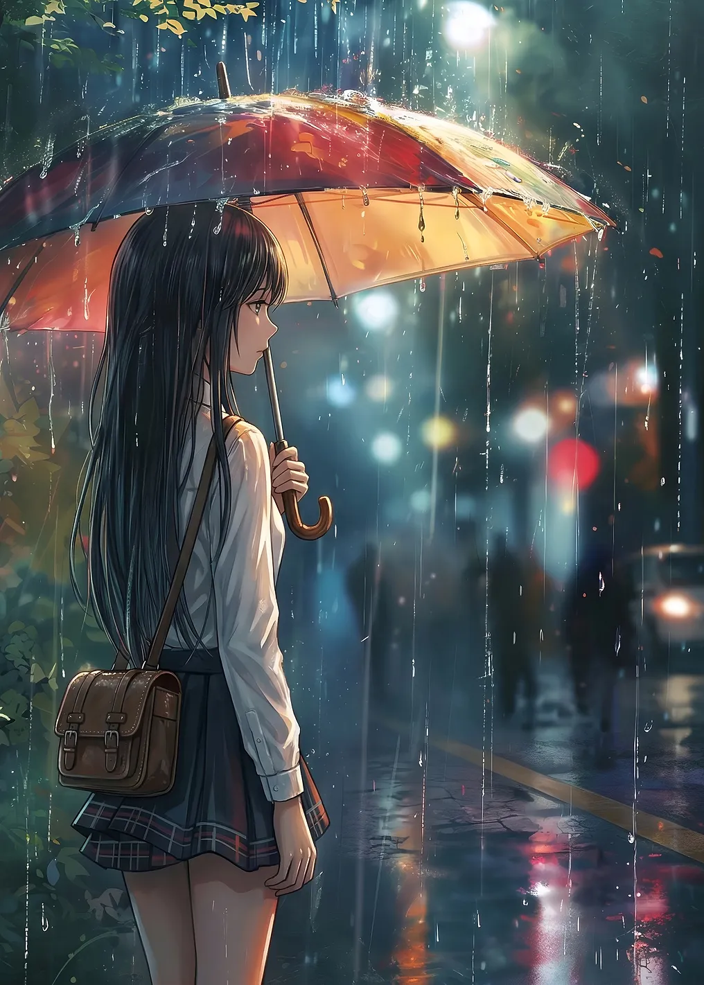 Girl with Umbrella in the Rain