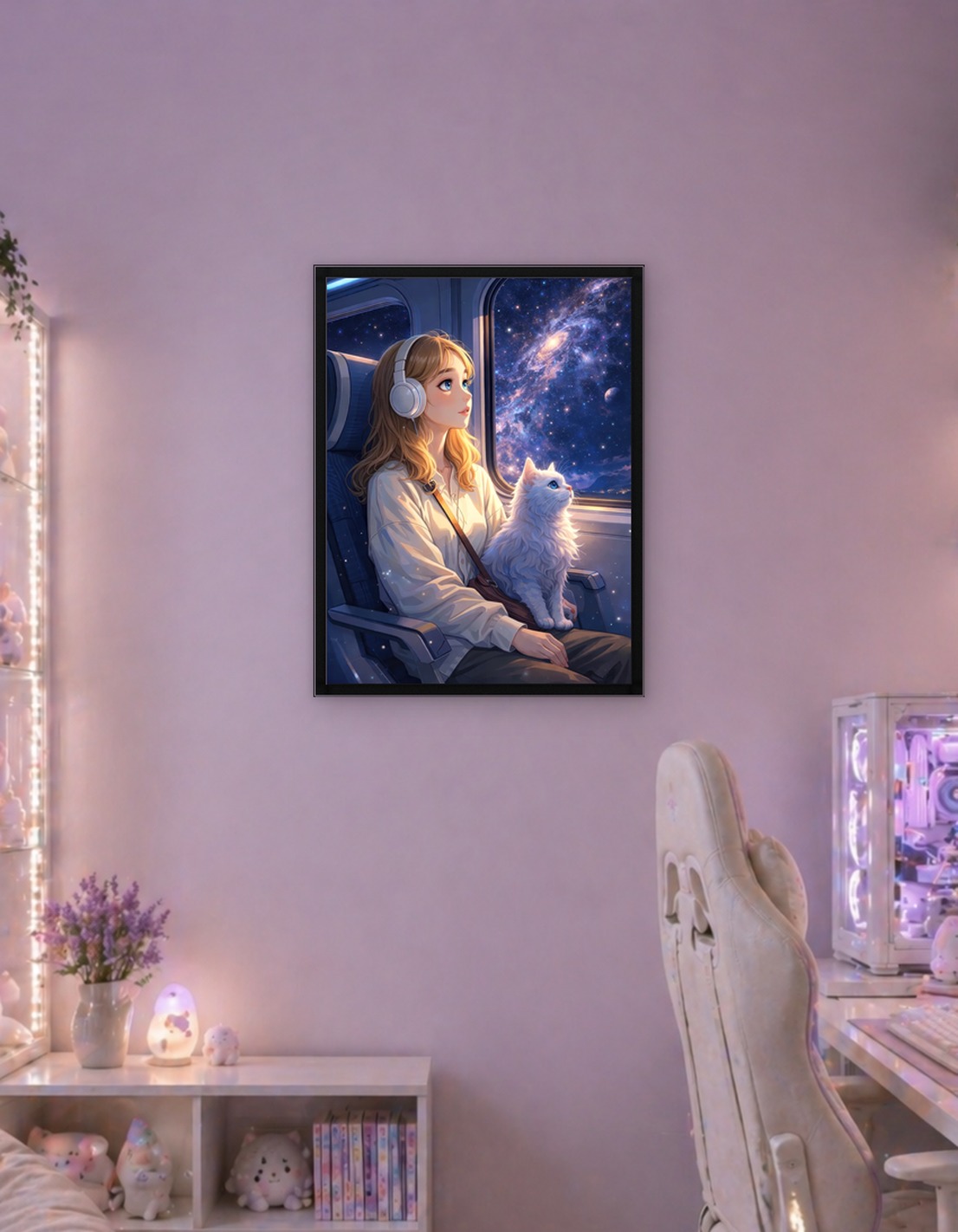 Girl with Cat on a Space Train
