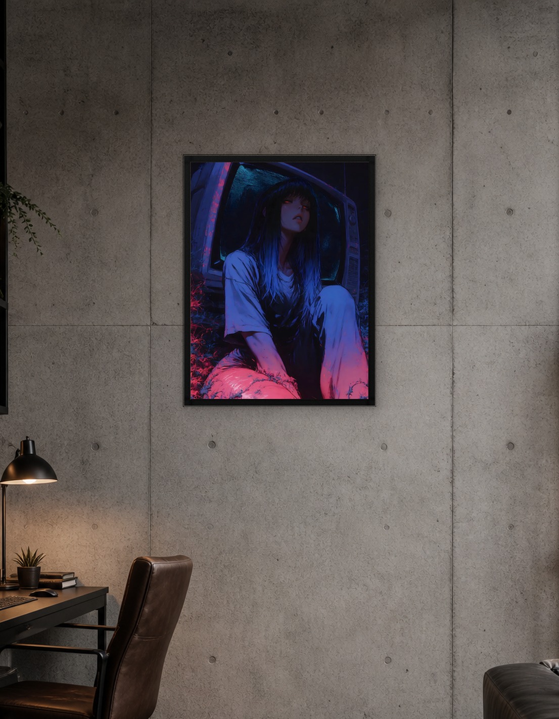 Girl with TV in Dark Setting