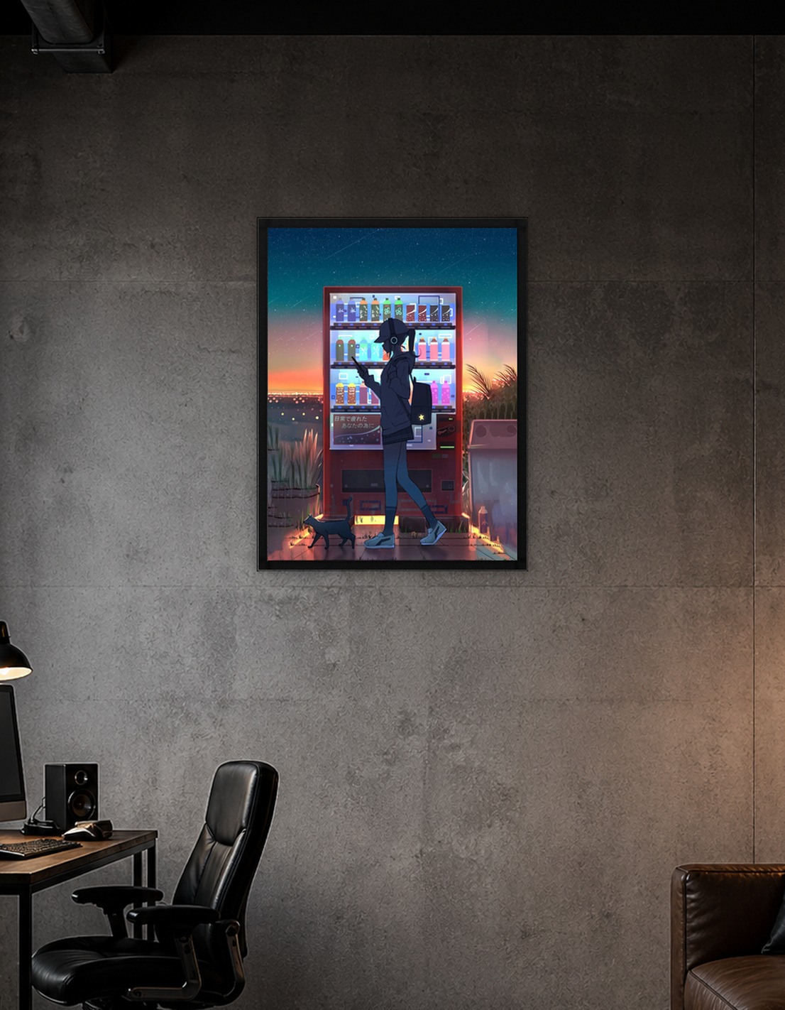 Girl with Vending Machine at Sunset