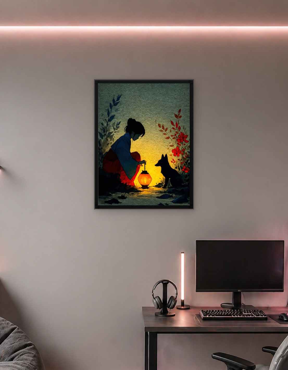 Girl with Lantern and Fox