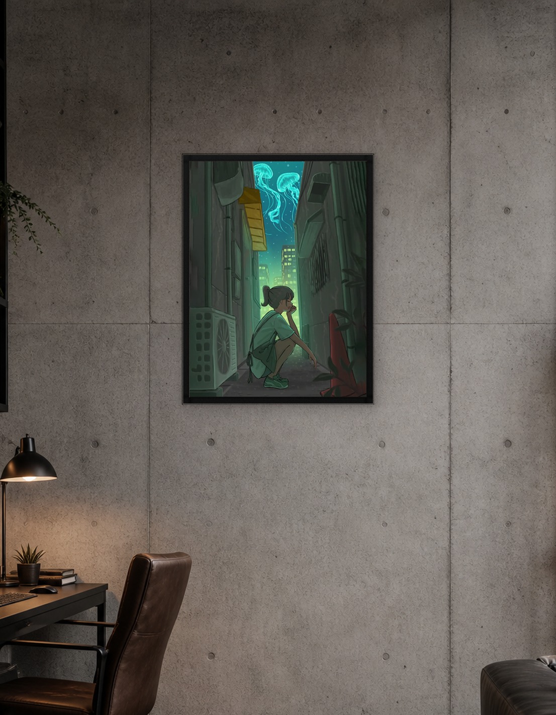 Girl Gazing at Jellyfish in Alley