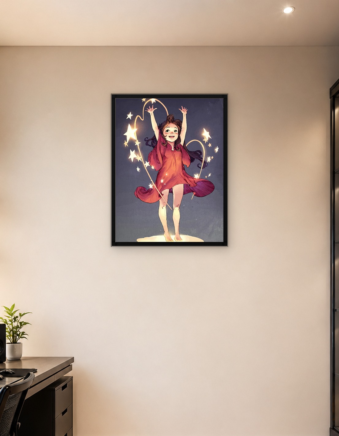 Girl Reaching for Stars Illustration