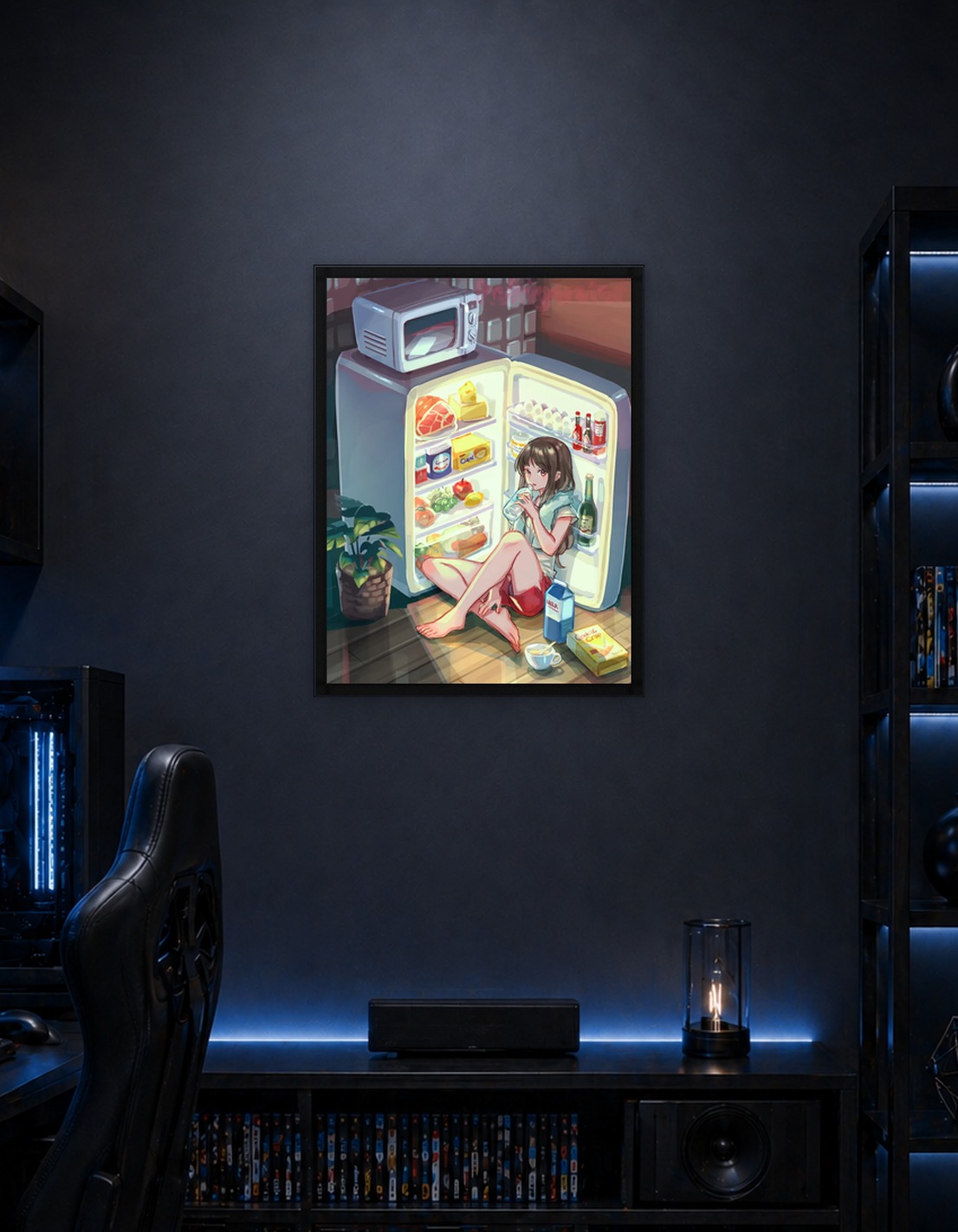 Girl by Open Refrigerator with Food