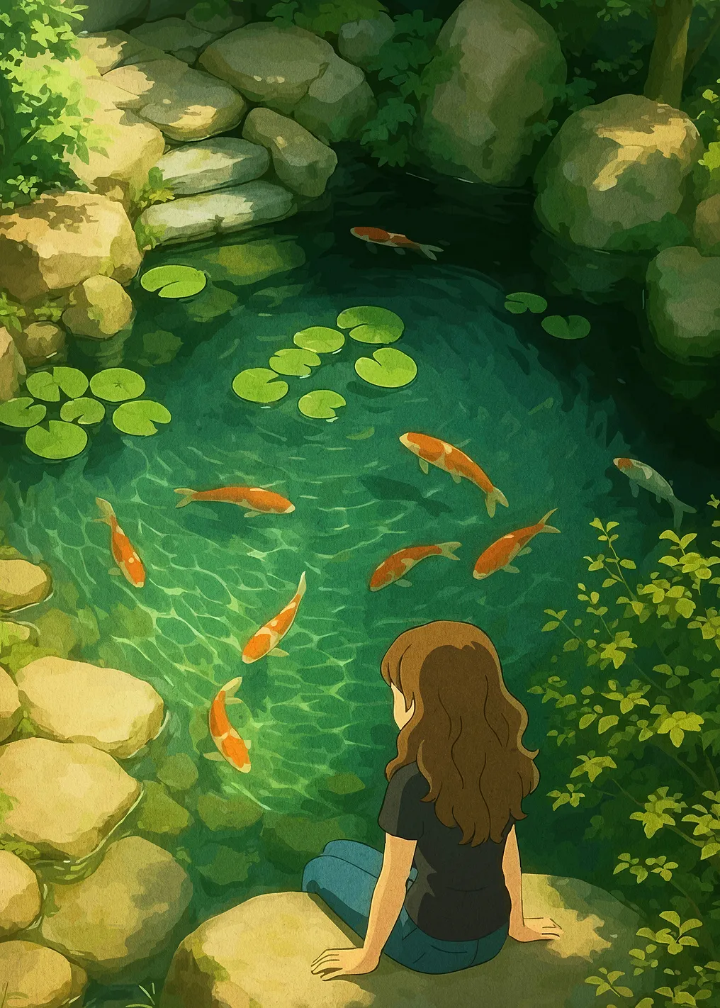 Girl by Koi Pond - 9209596