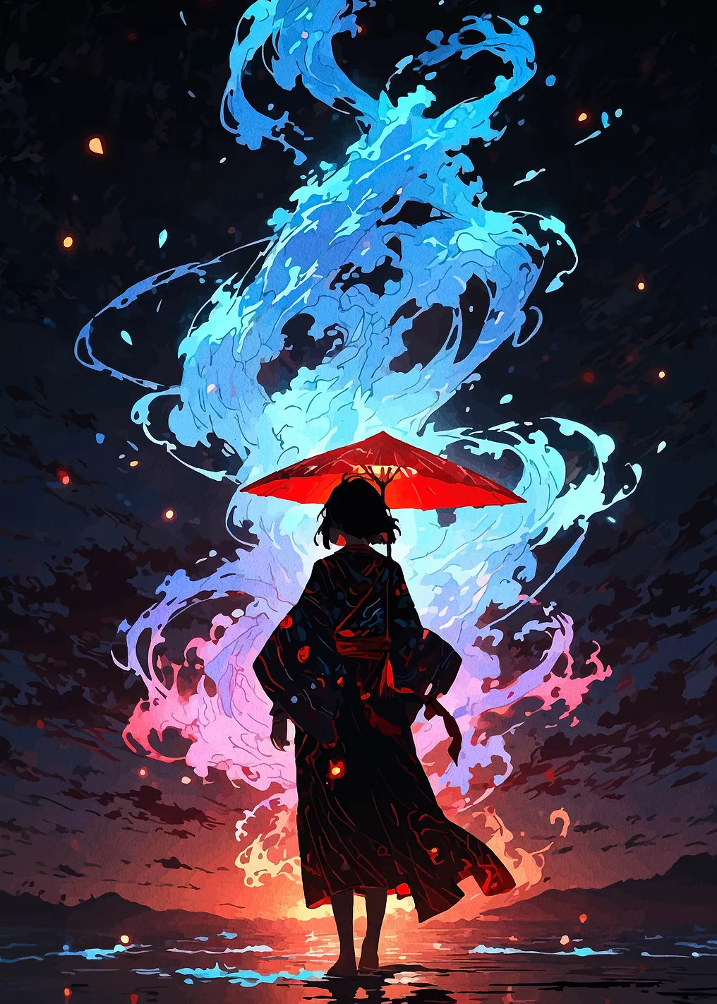 Kimono Girl with Red Umbrella