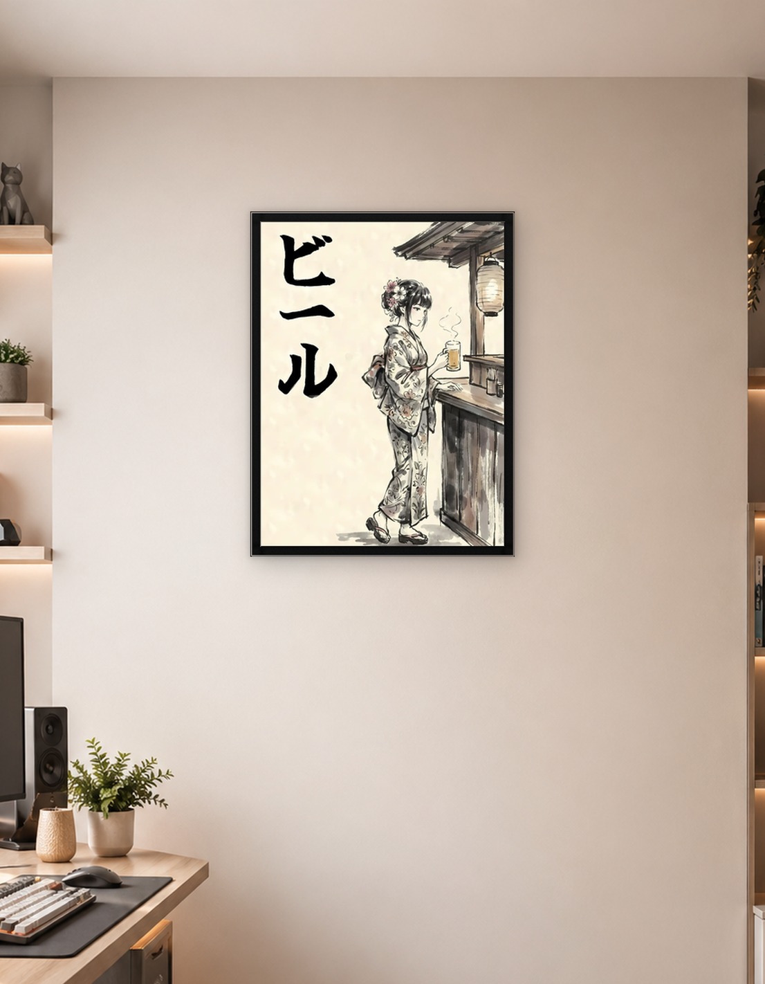 Kimono Girl with Beer at Stall