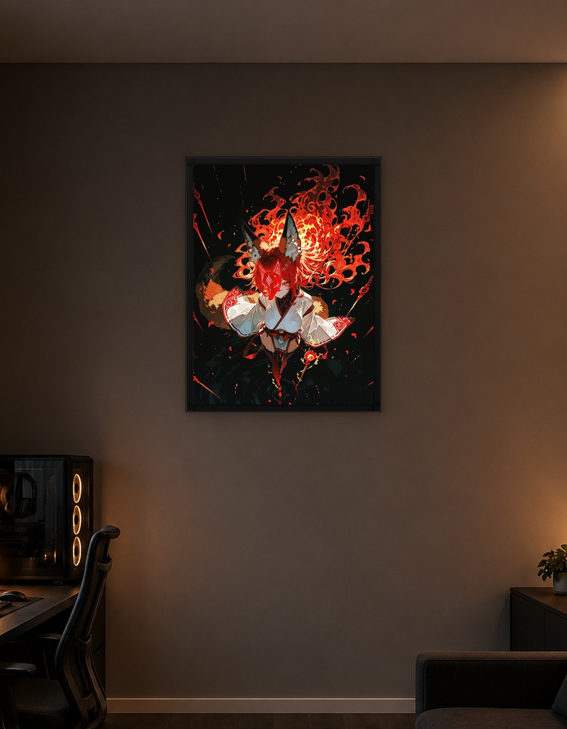 Fox Girl with Mask and Fire
