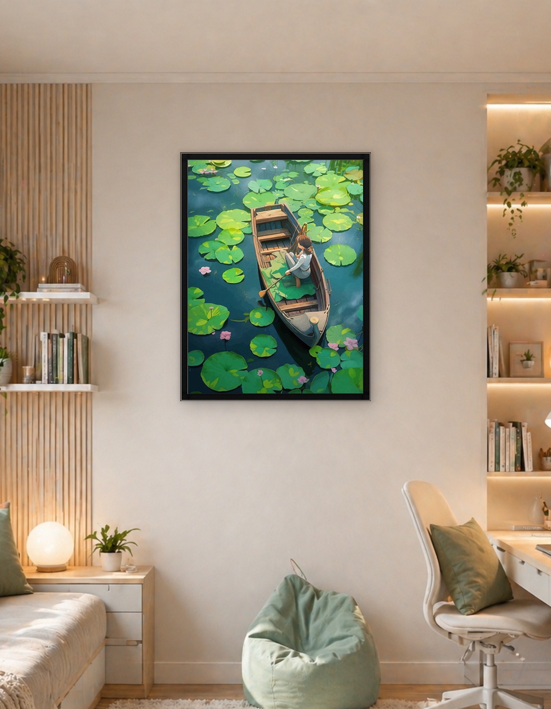 Girl Boat Among Lily Pads