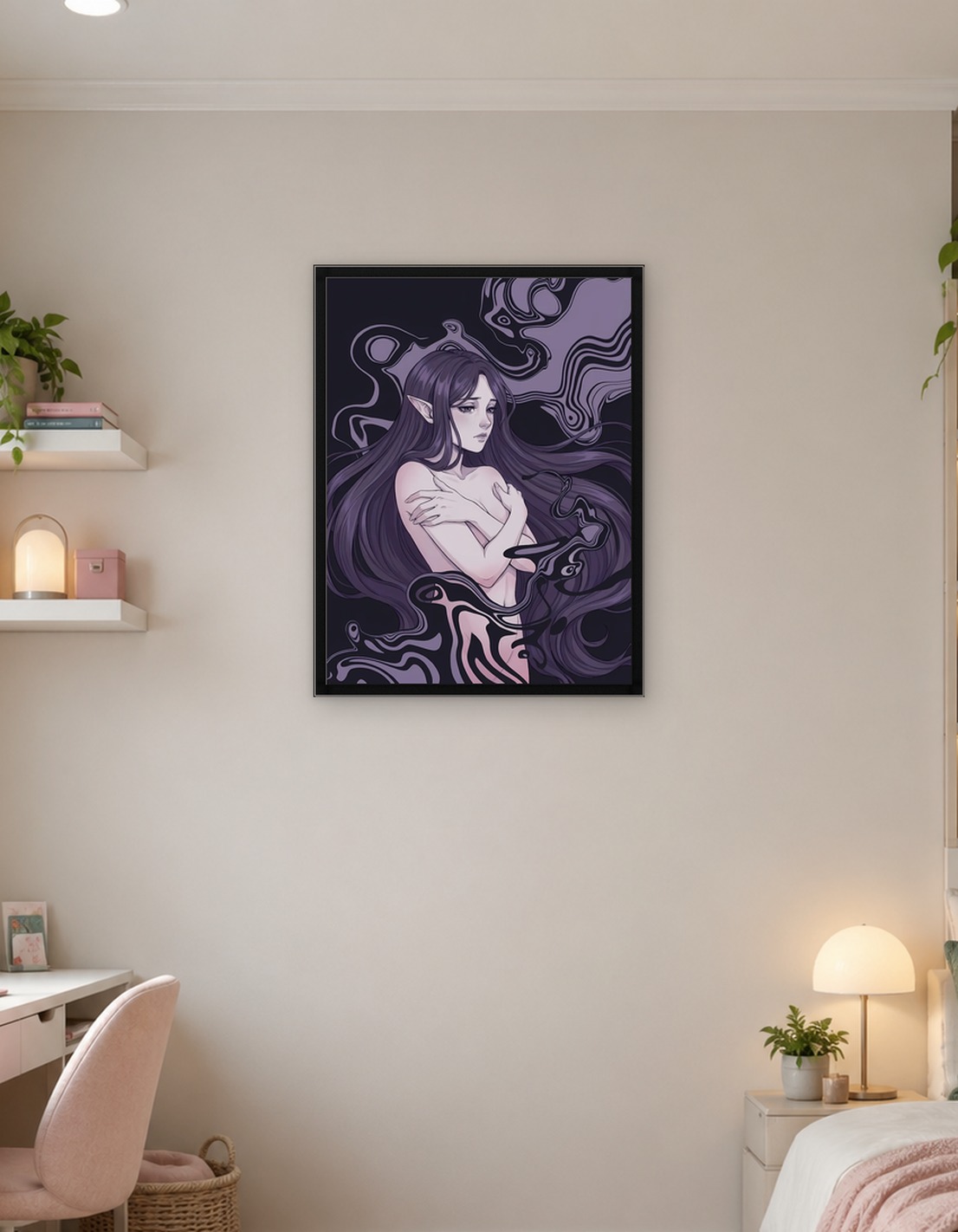 Elf Girl with Abstract Dark Patterns