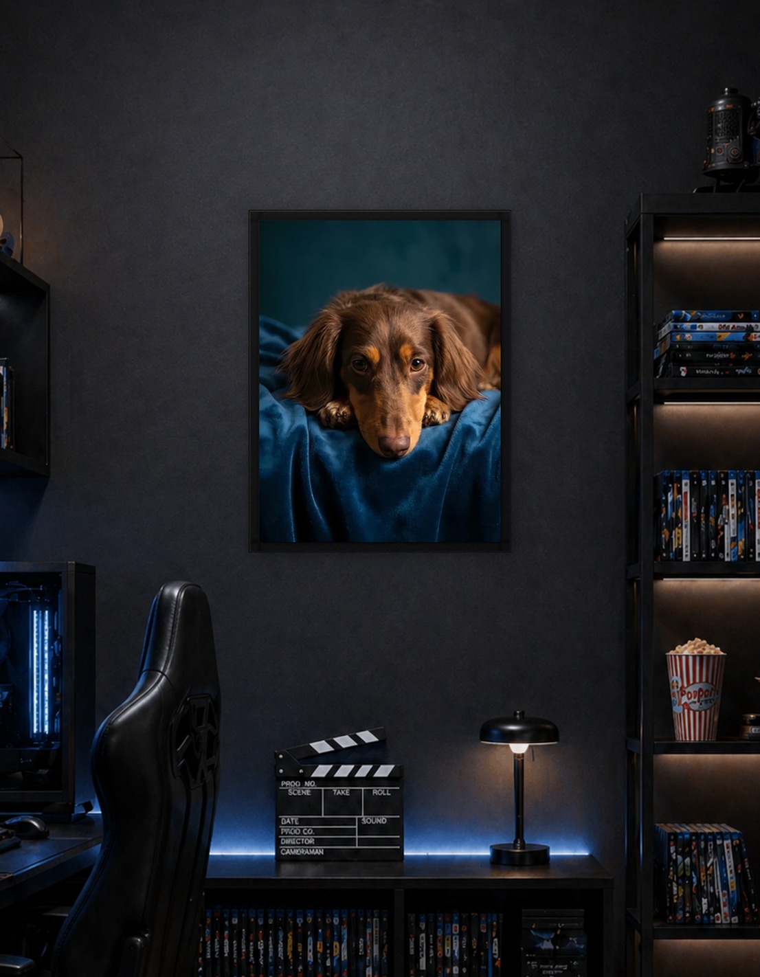 Long-haired Dachshund Resting on Blue Blanket