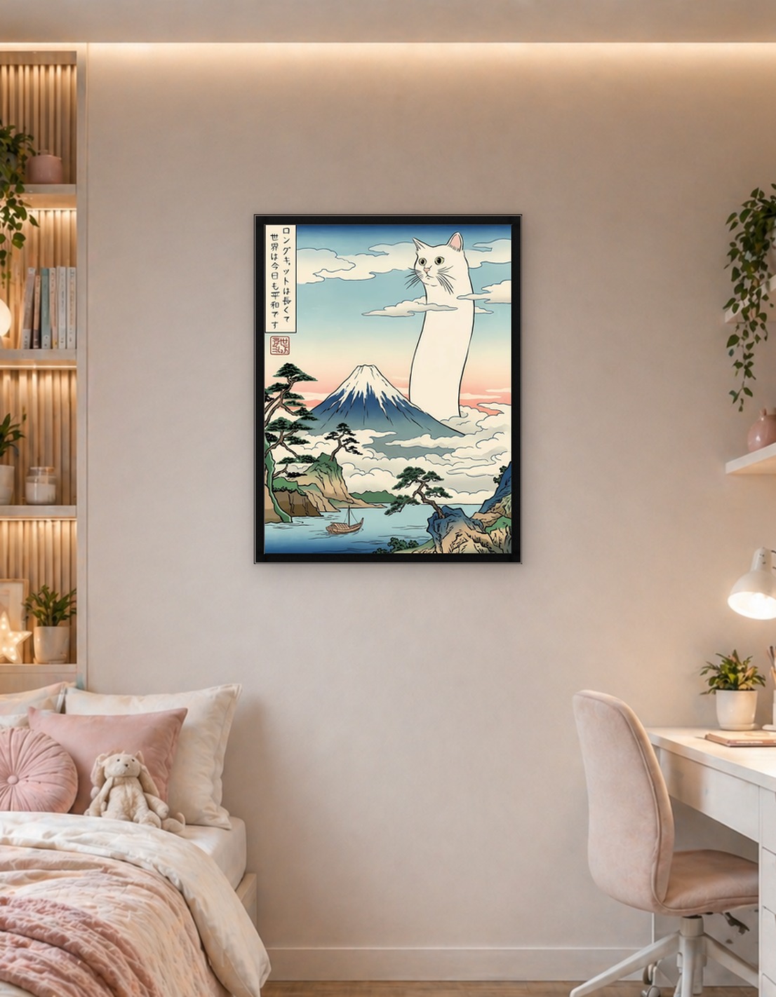 Long Cat Ukiyo-e Style Art