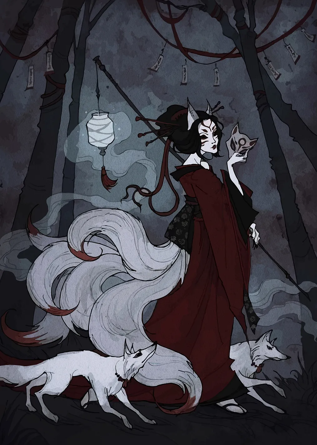Nine-tailed Fox Spirit in Dark Forest
