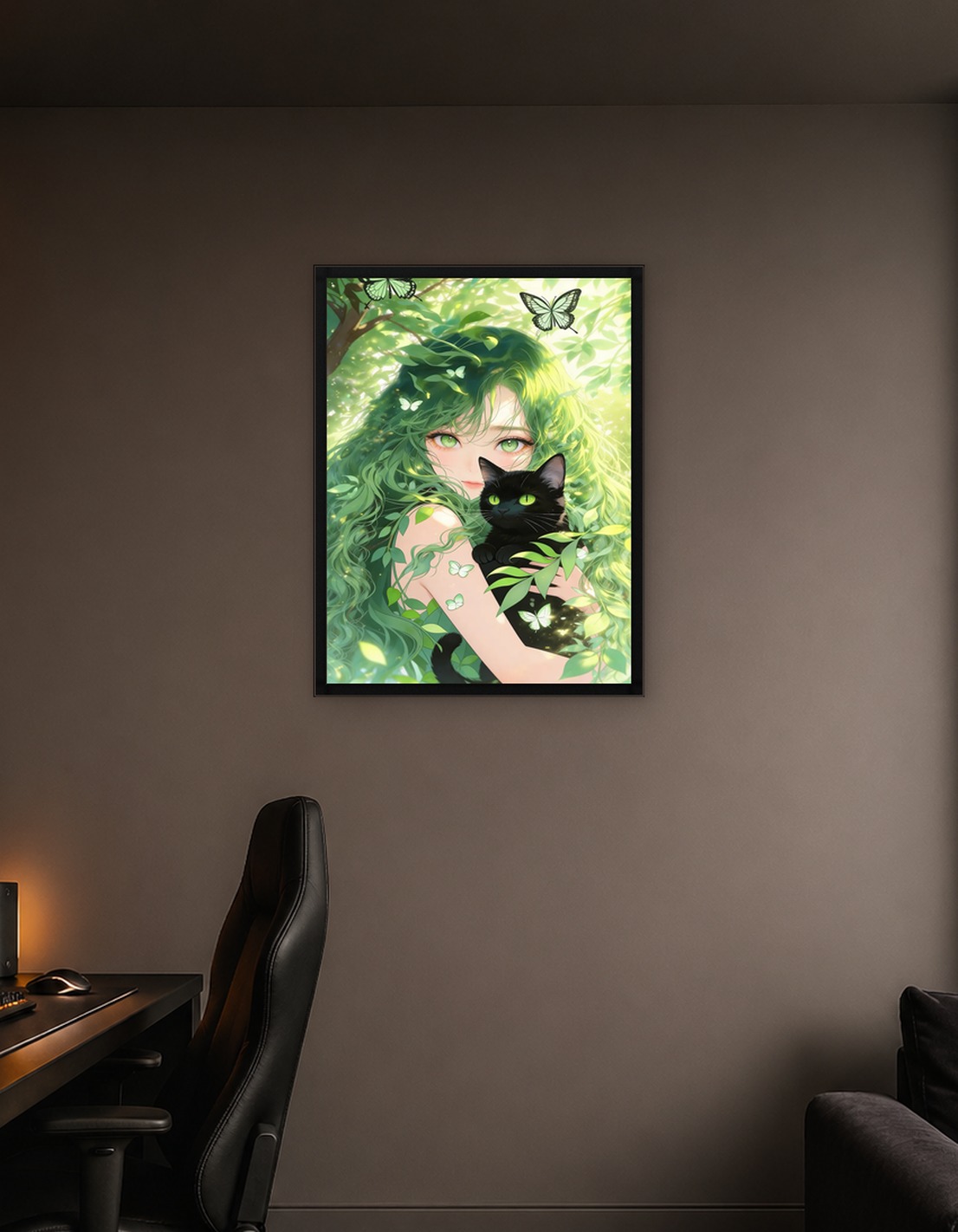 Nature Spirit with Black Cat and Butterflies
