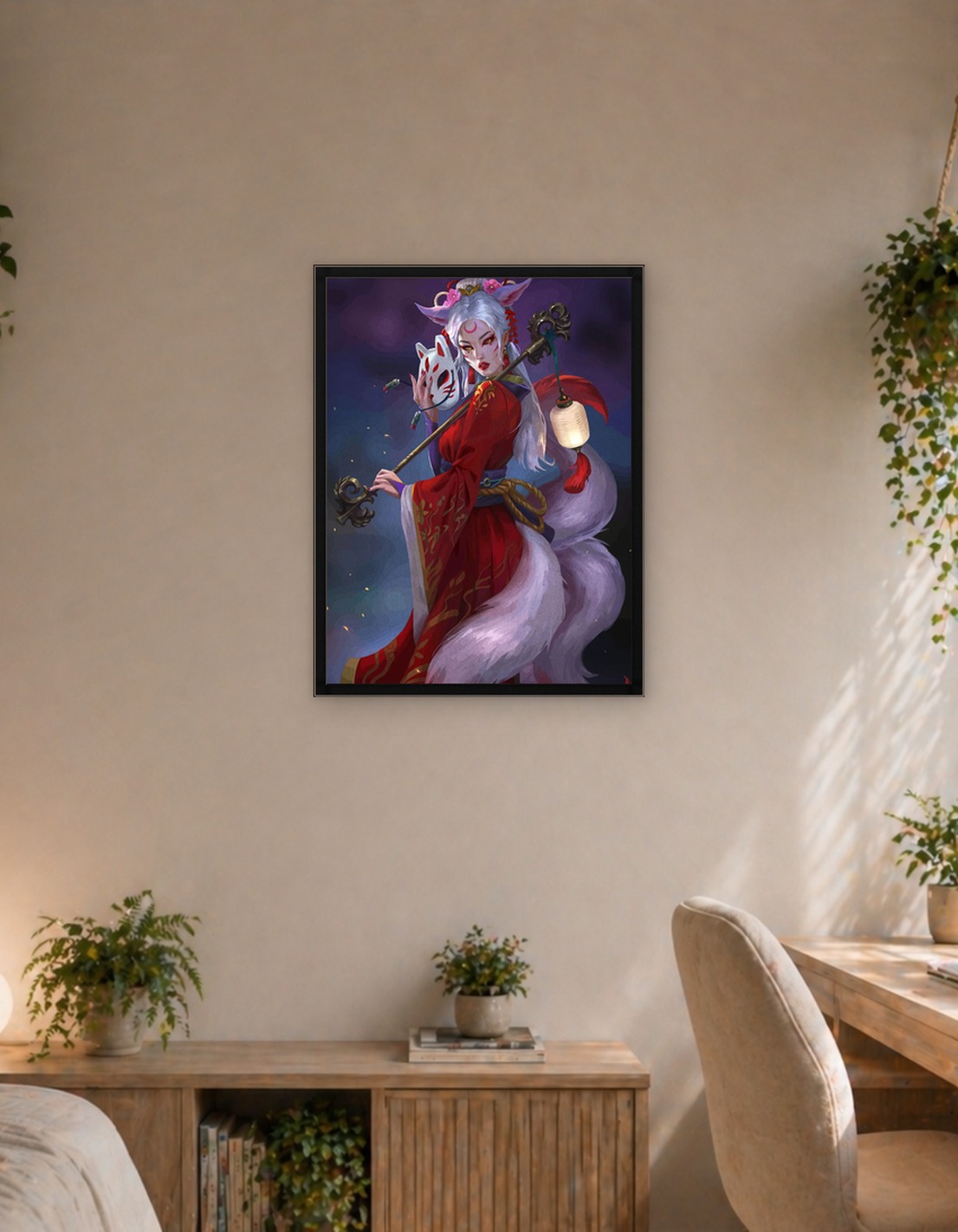 Kitsune Woman with Mask and Lantern