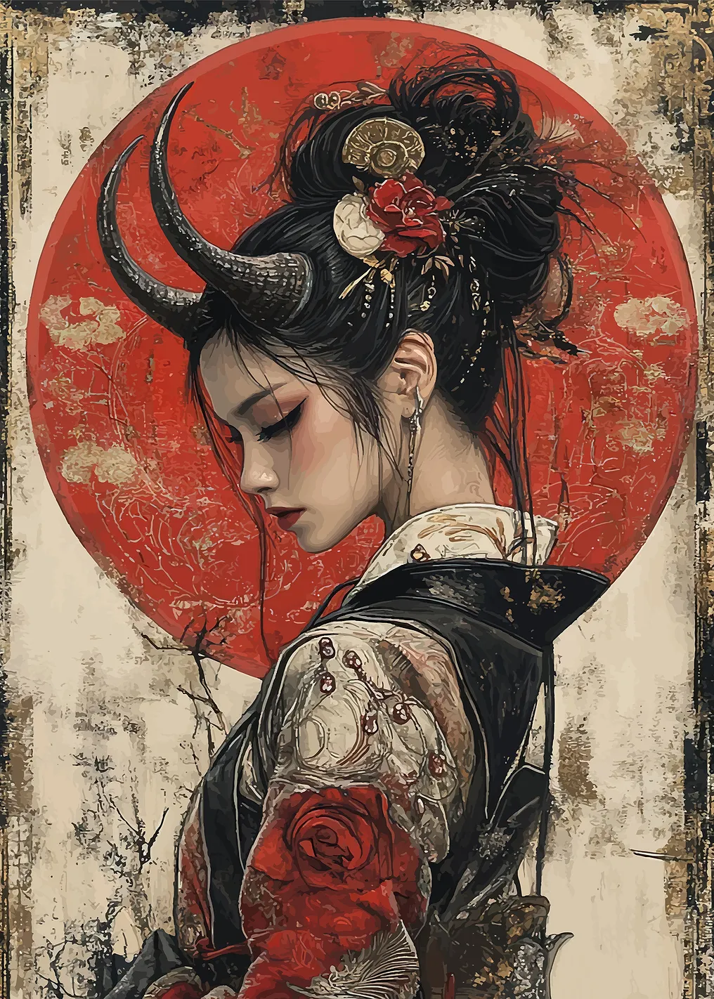 Oni Woman with Red Sun