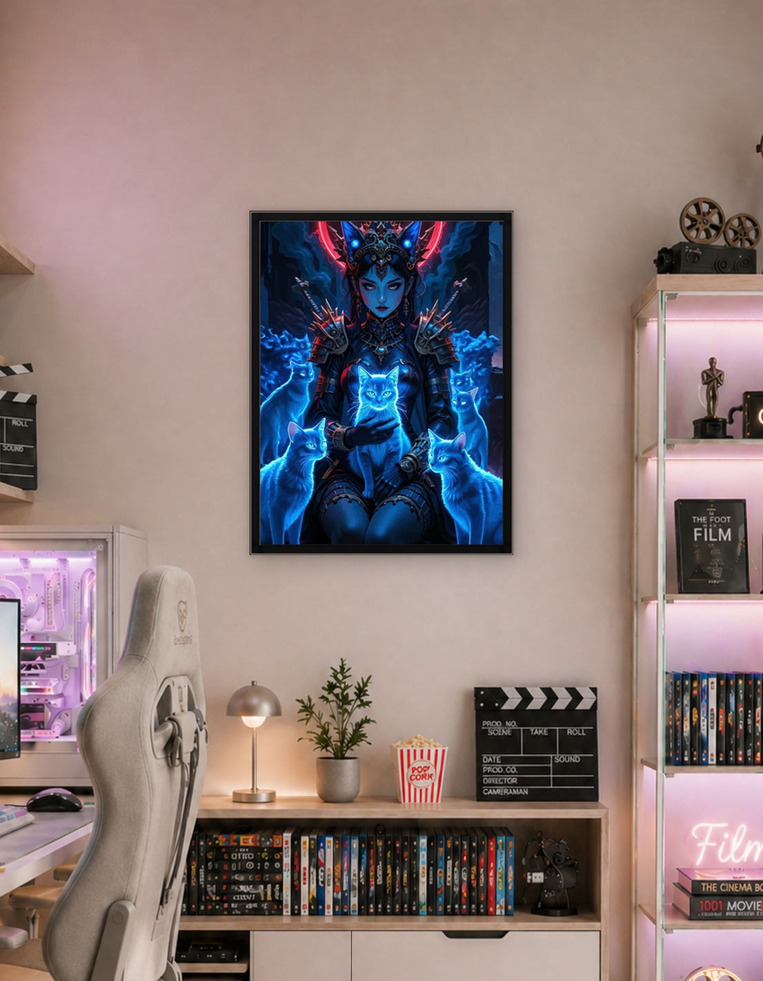 Fantasy Warrior Woman with Glowing Cats