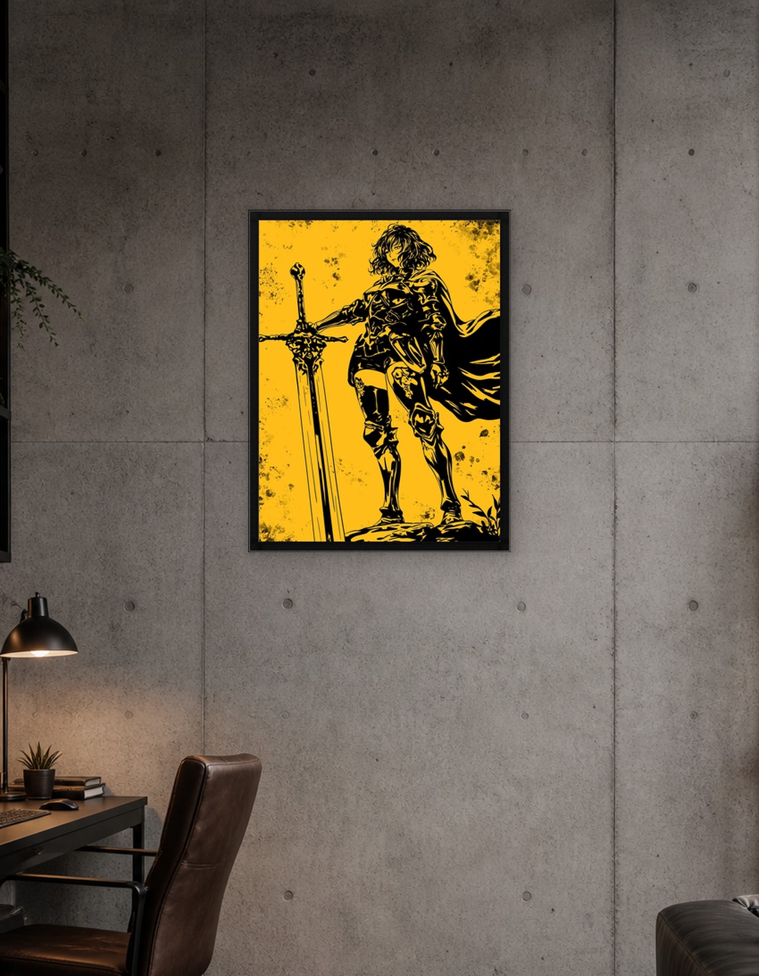 Female Knight with Sword, Black and Yellow