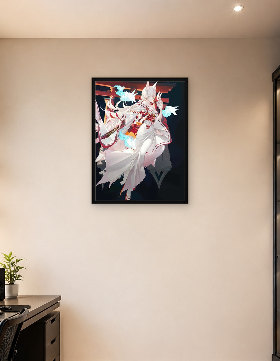 Kitsune Shrine Maiden with Fox Spirits