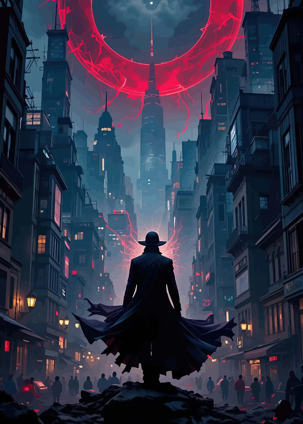 Mysterious Figure in a Cyberpunk City