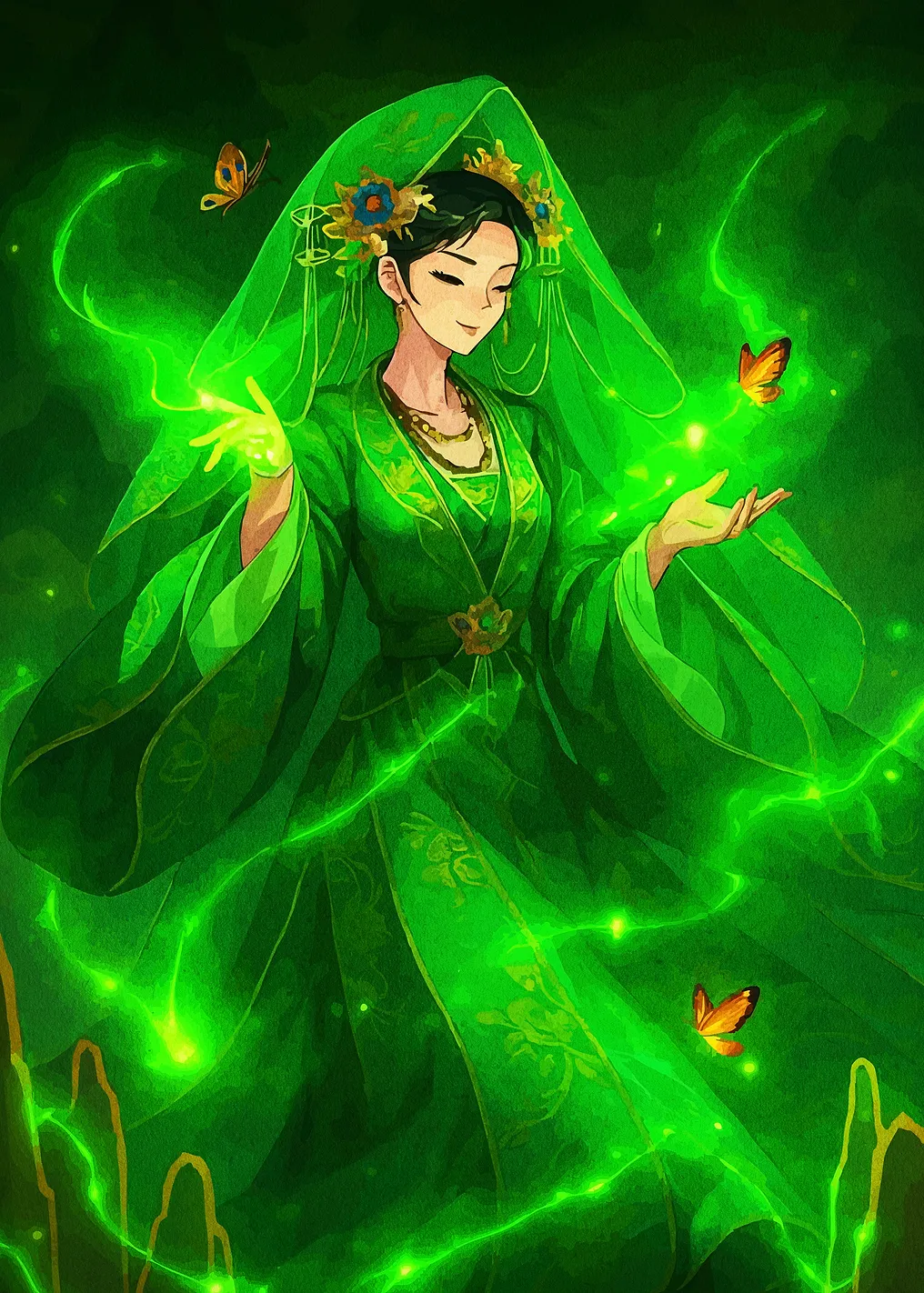 Green Enchantress with Butterflies