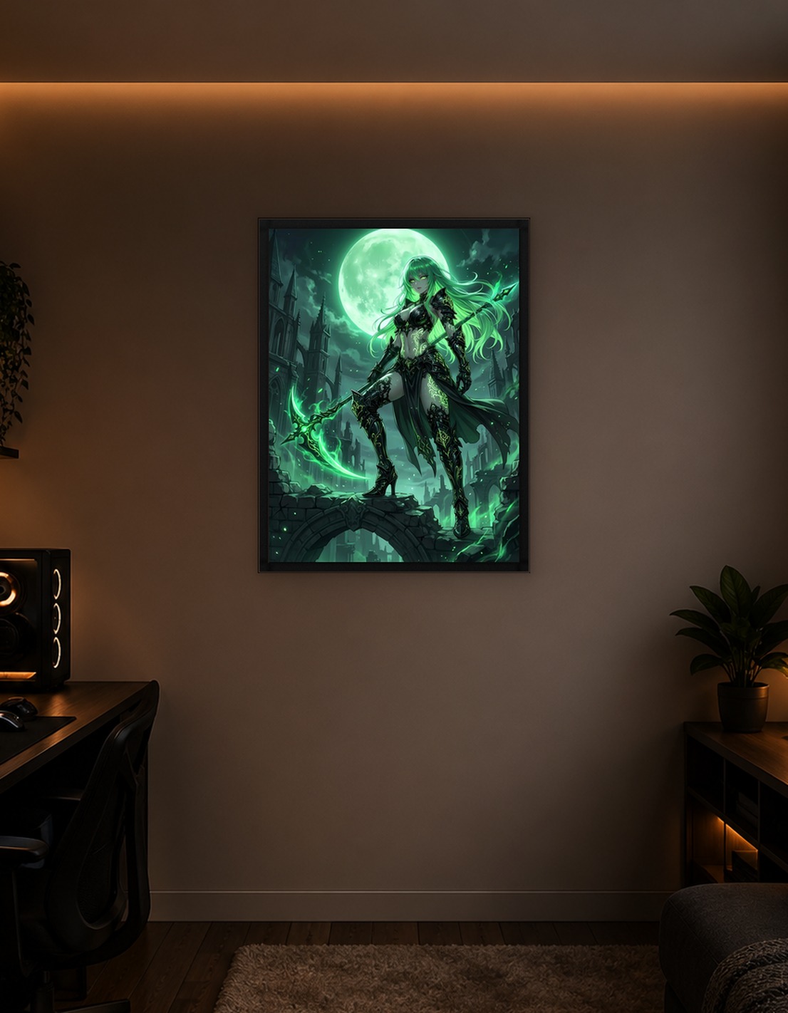 Green Haired Warrior Woman with Scythe