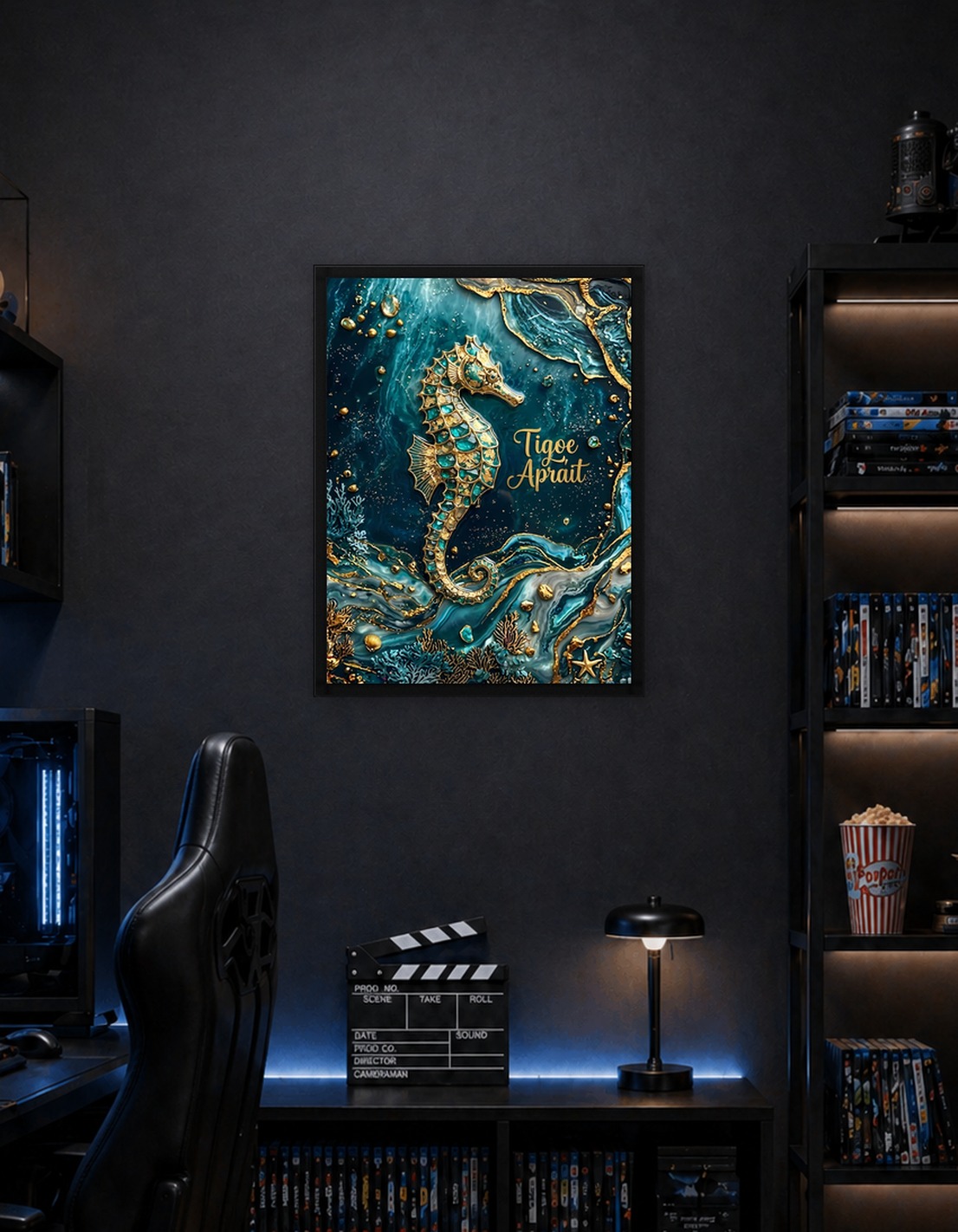 Golden Seahorse with Teal Accents