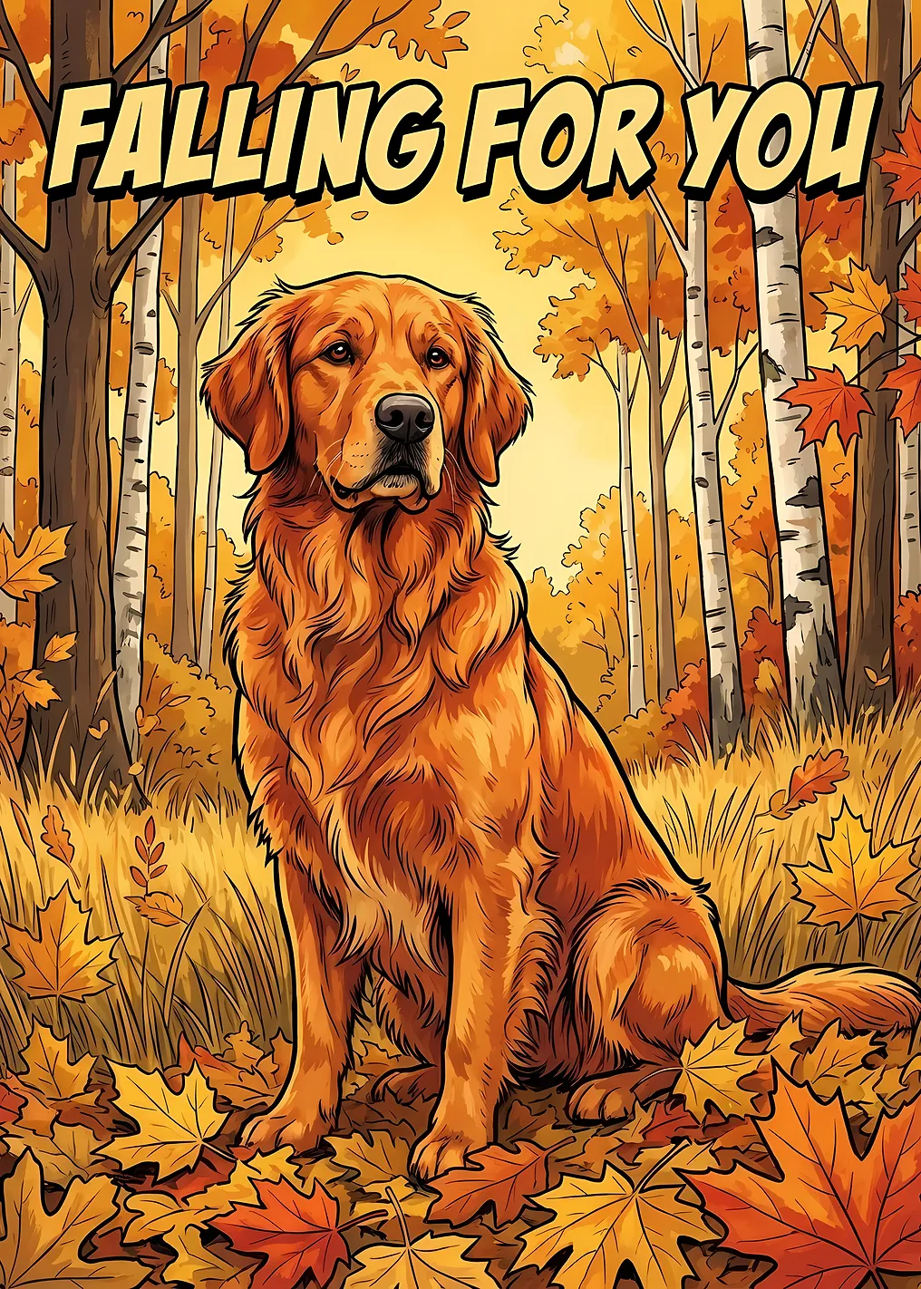 Golden Retriever in Autumn Forest