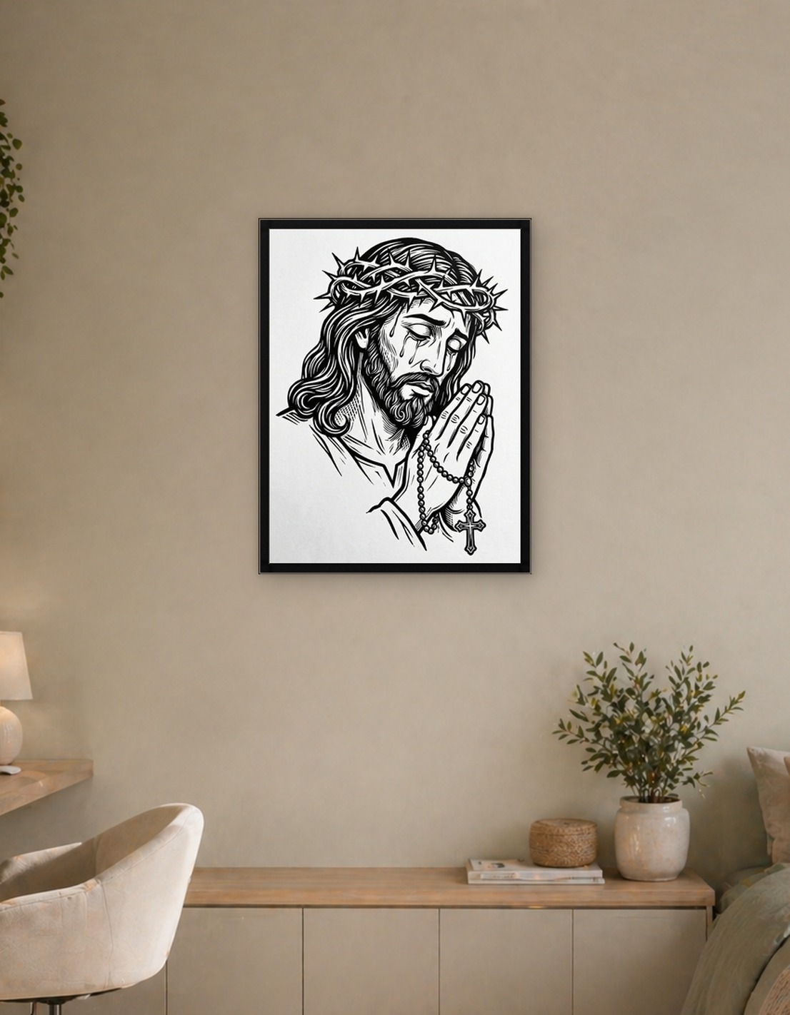 Jesus Christ praying with rosary