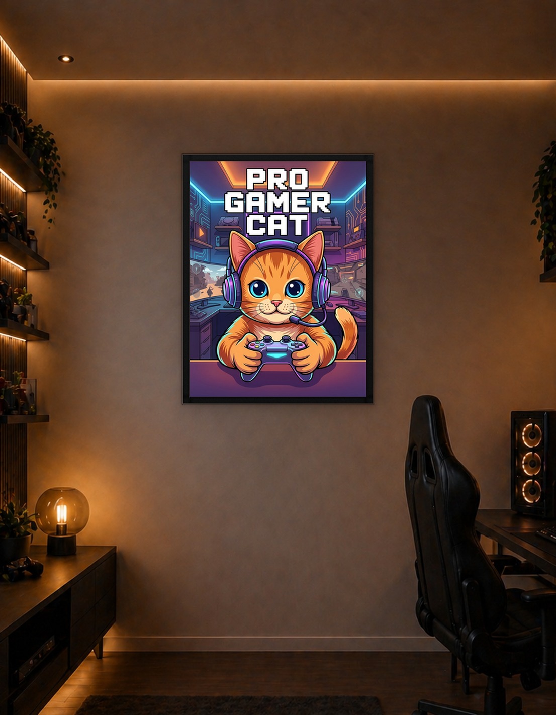 Pro Gamer Cat Cartoon Illustration