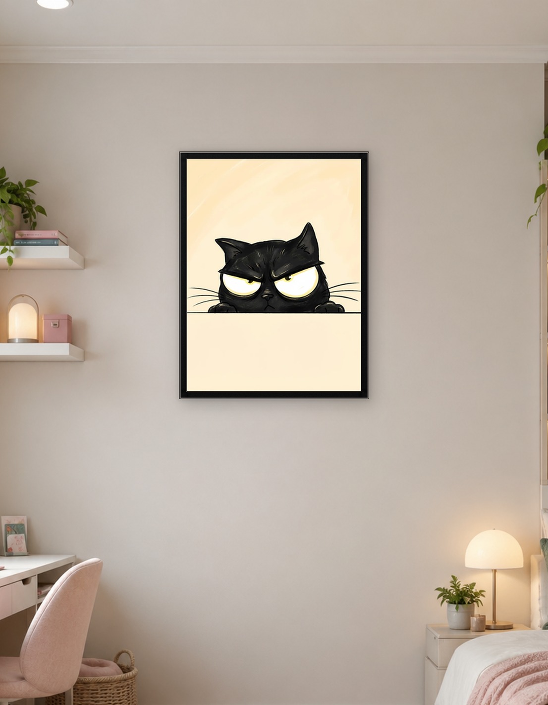 Grumpy Black Cat Cartoon Illustration