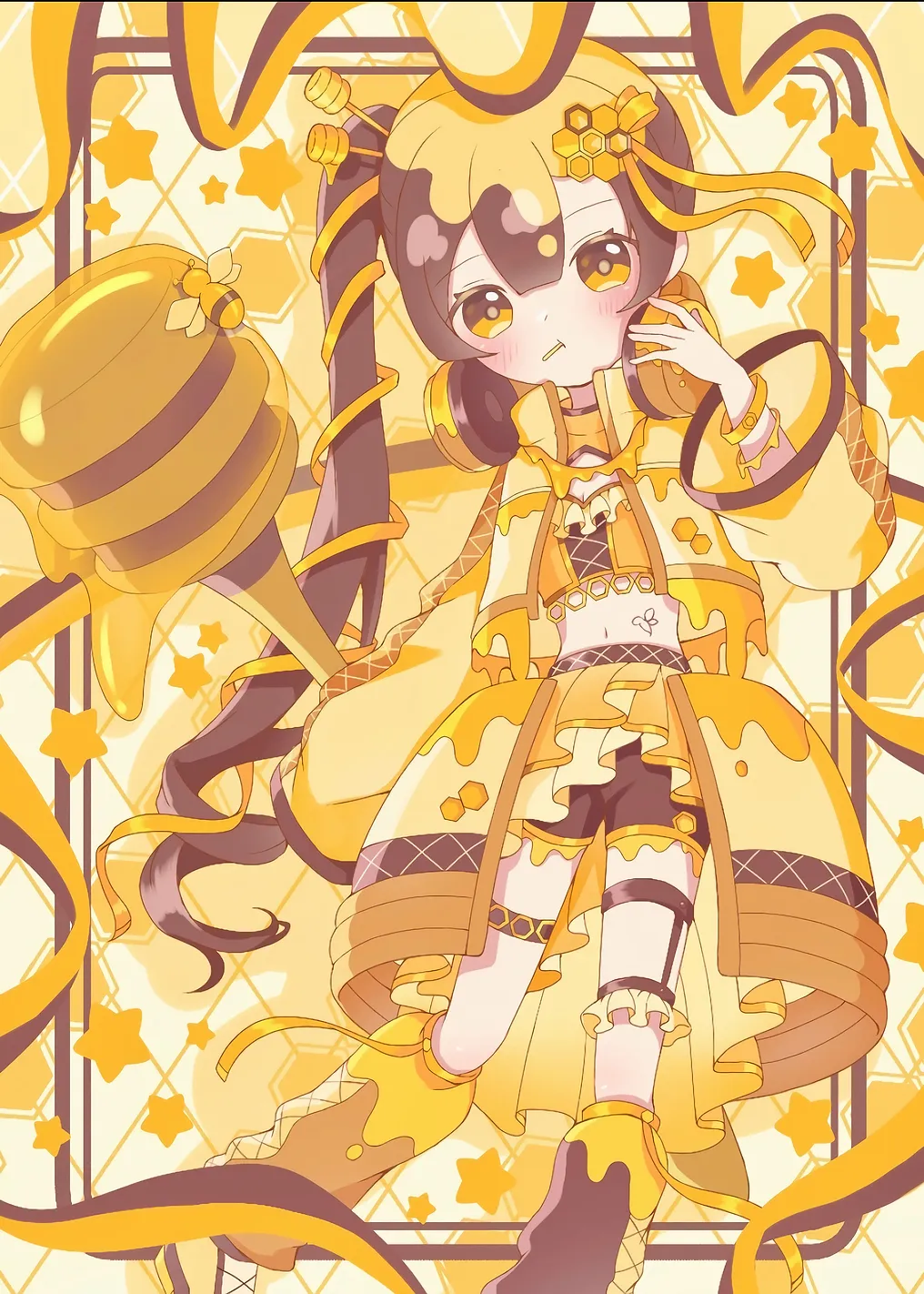 Honey-themed Anime Girl Illustration